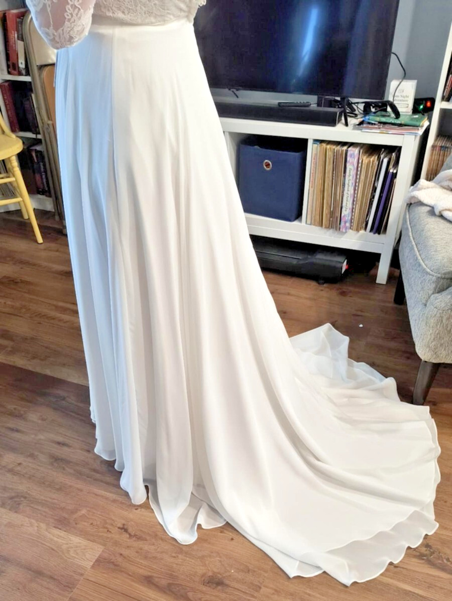 Davids Bridal Wedding Dress Long Sleeve Lace Chiffon A-Line Modest White