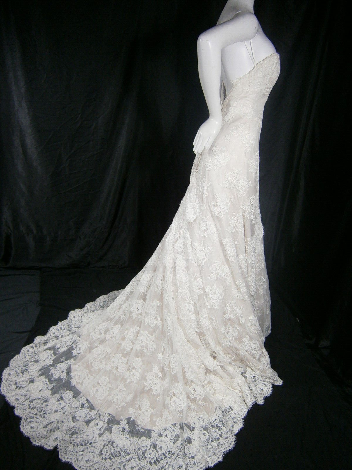 Marisa Wedding Dress 8-10 Ivory Champagne Floral Lace A-Line Strapless Ballgown