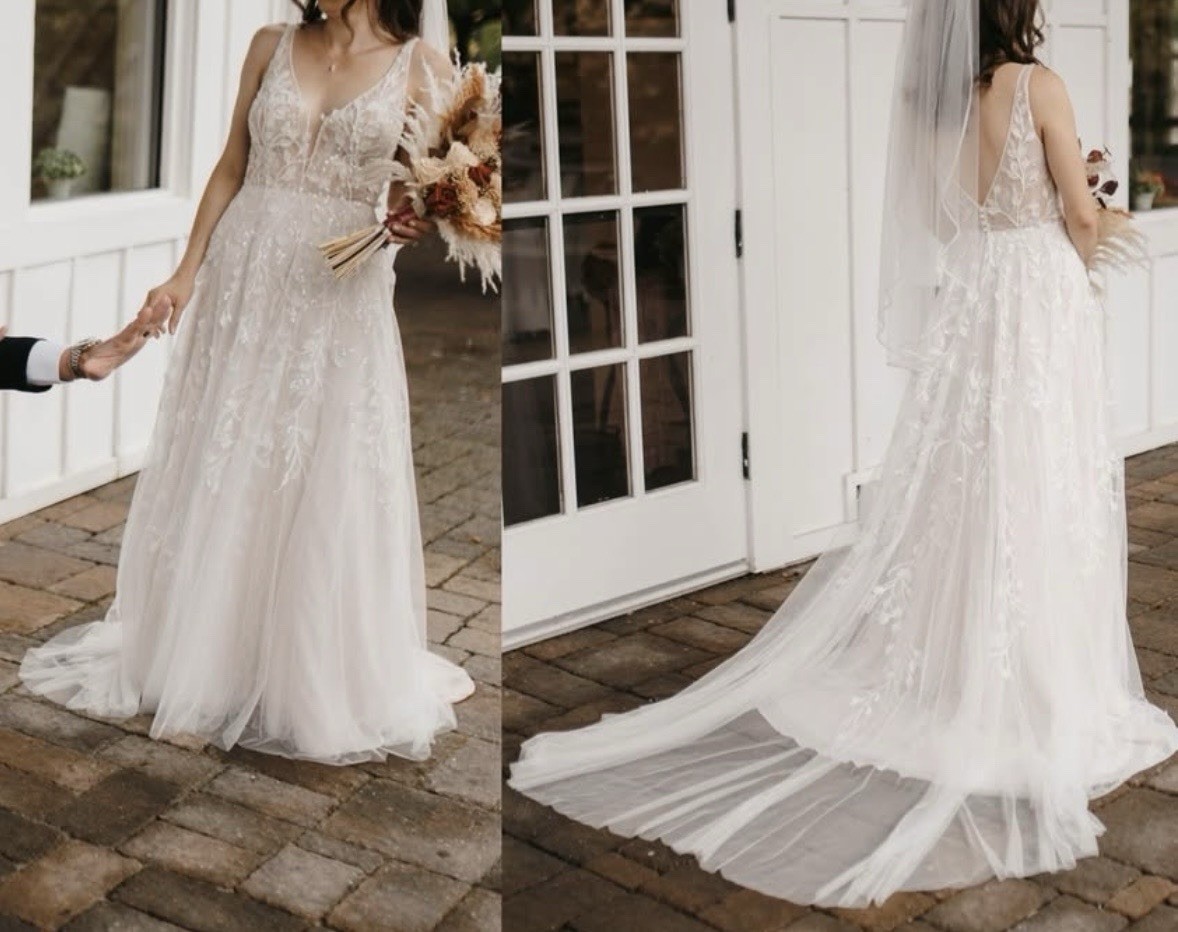 Elara by Pronovias Boho A-Line Wedding Dress size 6 Off White