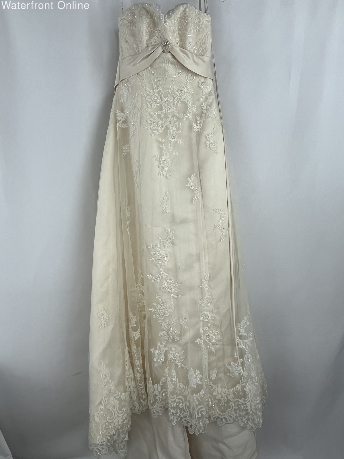 Maggie Sottero Strapless Sequined Rhinestone and Lace Embellished Wedding Gown