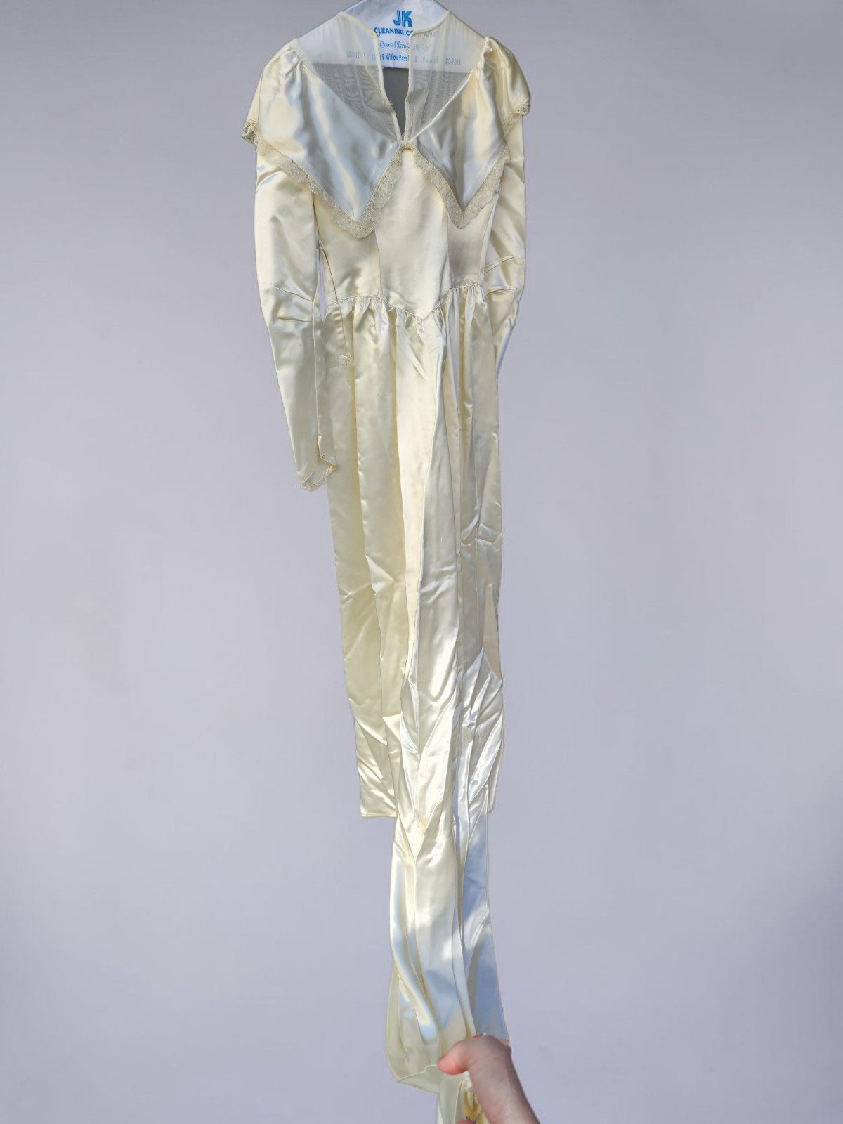 Vintage 1940s Professional Stored Satin Wedding Dress with Train, Unbranded