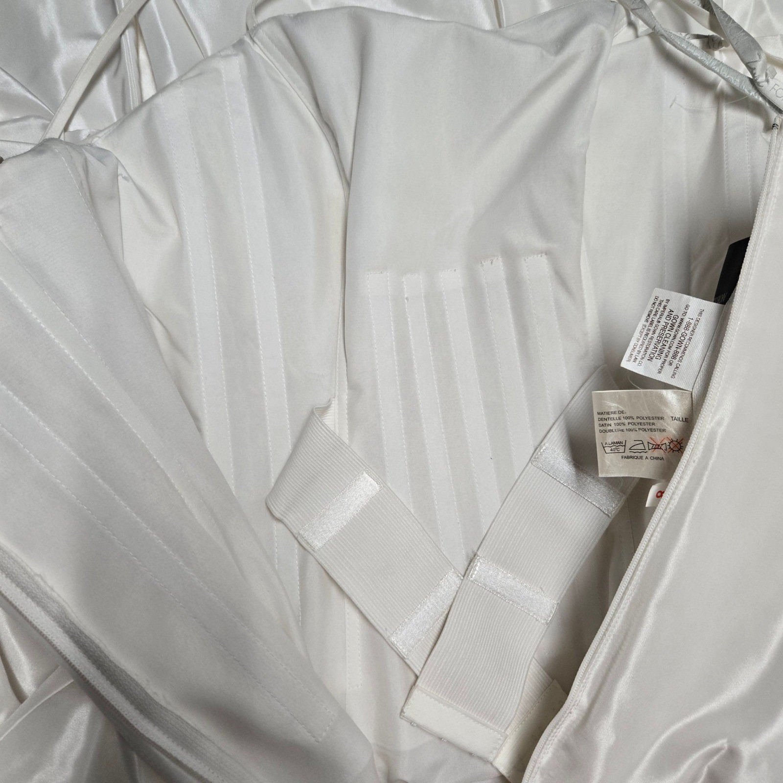 Zurc Bridal Wedding Gown Size 8 White Satin Tiered Pick Up Cathedral Train