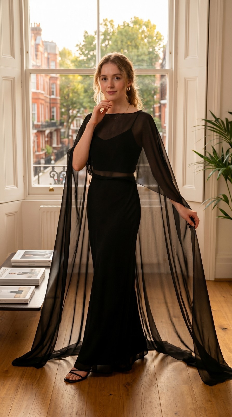 Black Sheer Chiffon Cape Bridal Wedding Dress Topper Gothic Alternative Bride