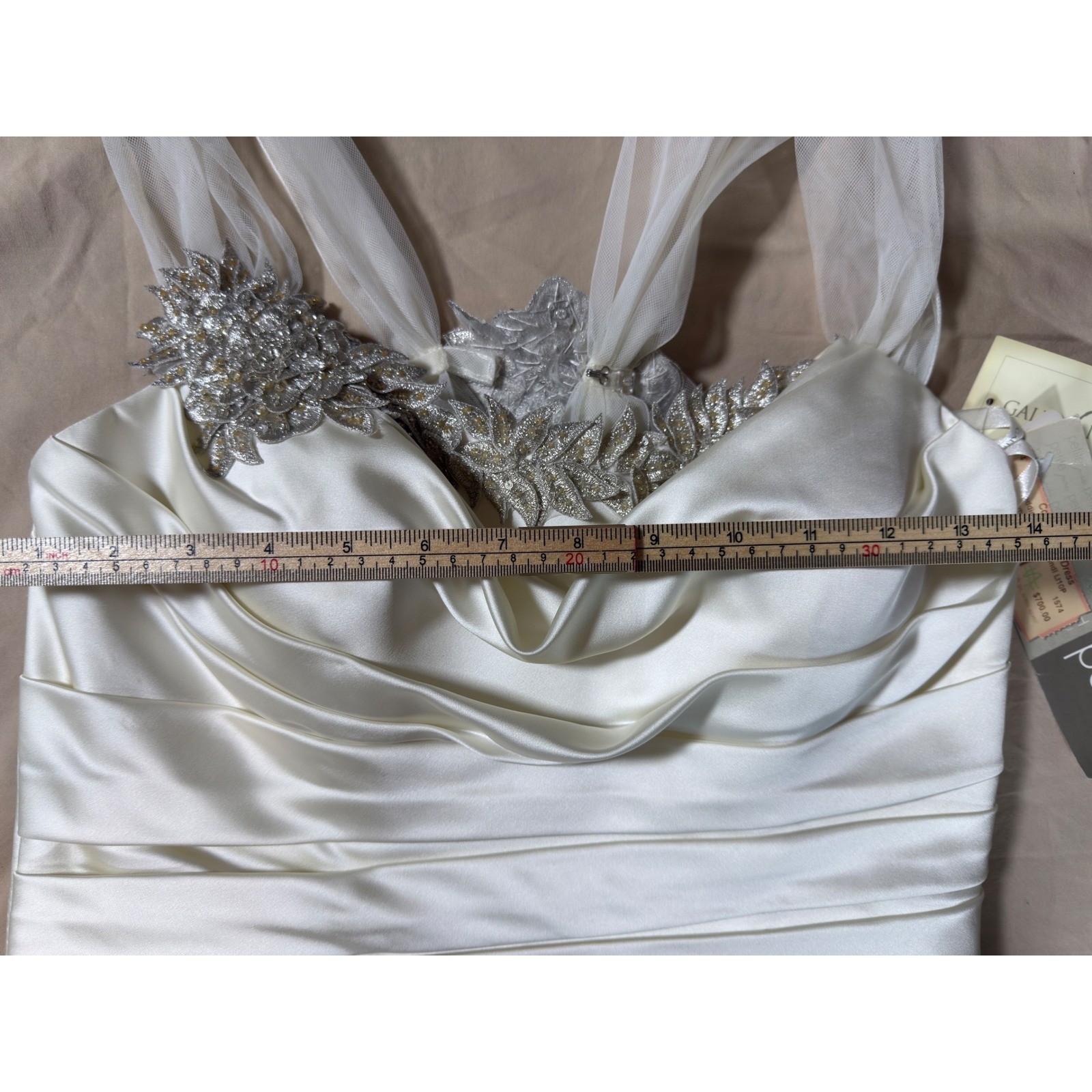 Galina Signature Wedding Dress Womens 10P Ivory Ruched Mermaid Beaded 7SPK472