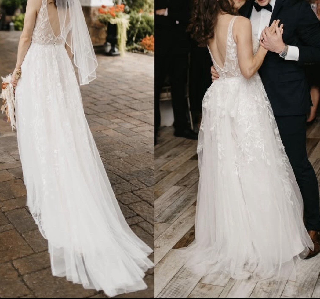 Elara by Pronovias Boho A-Line Wedding Dress size 6 Off White