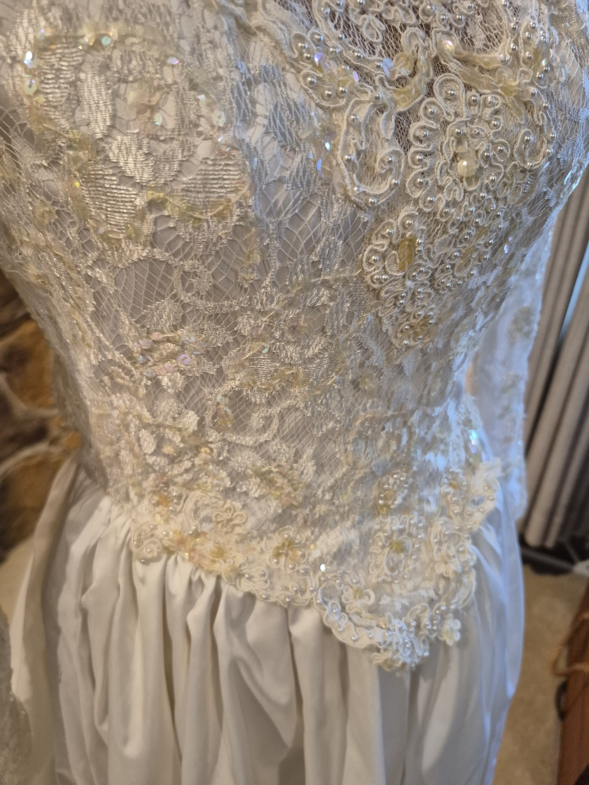 Unbranded Beaded And Laced XS Wedding Dress With Long Train