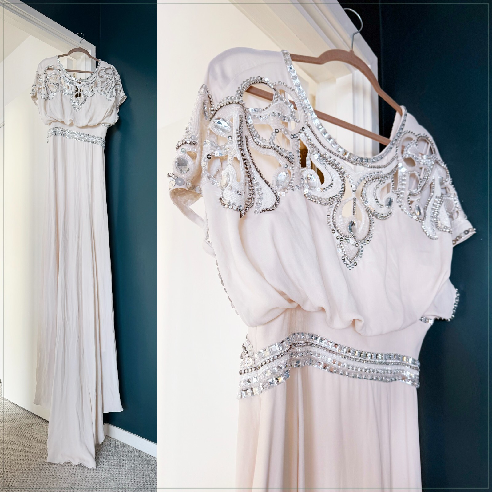$6900 Temperley London Jean Crystal Embellished Art Deco Runway Bridal Gown