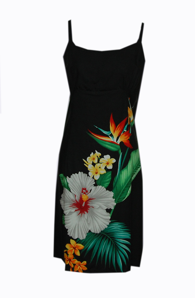 Hawaiian Rayon White Hibiscus Bird Of Paradise Spaghetti Strap Short Dress-S-2XL