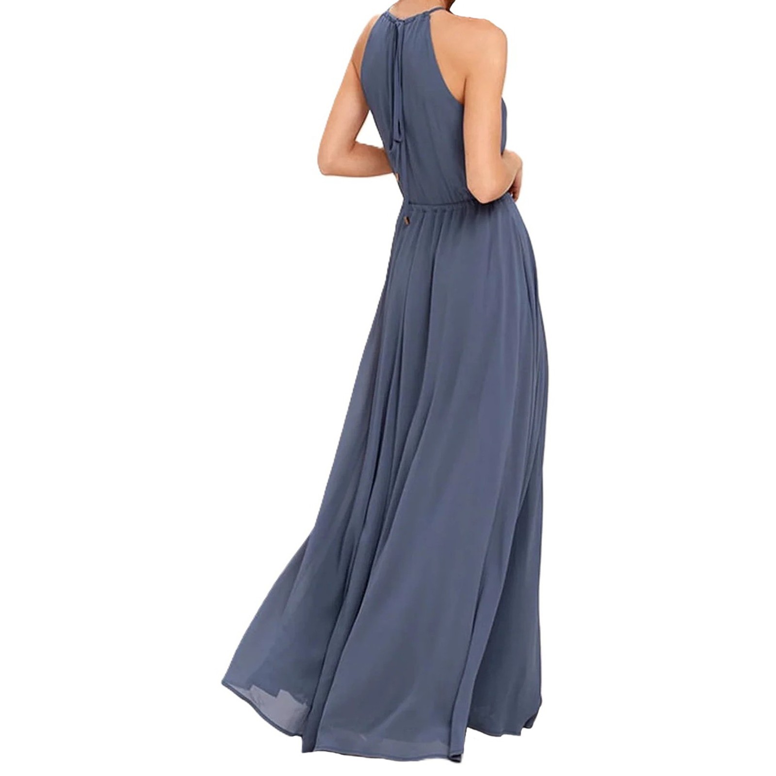 Lulus Be Mellow Chiffon Tank Maxi Dress Halter Neck Blue Size Medium NWT
