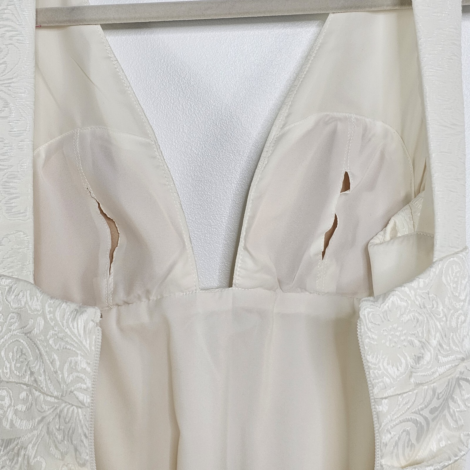 Nicole Miller Womens Jacquard Plunge Bodycon Midi Dress 8 Ivory Ruched Romantic