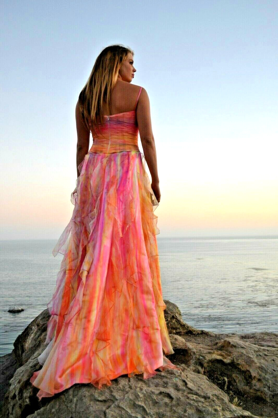 Silk Bohemian Wedding Dress formal Gown Blue purple pink purple white M 4 6 8 10