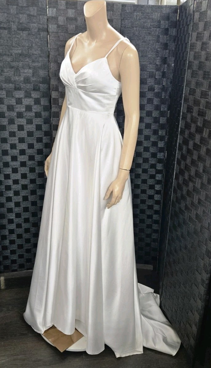 Unbranded White Satin A-Line Wedding dress gown formal size 4