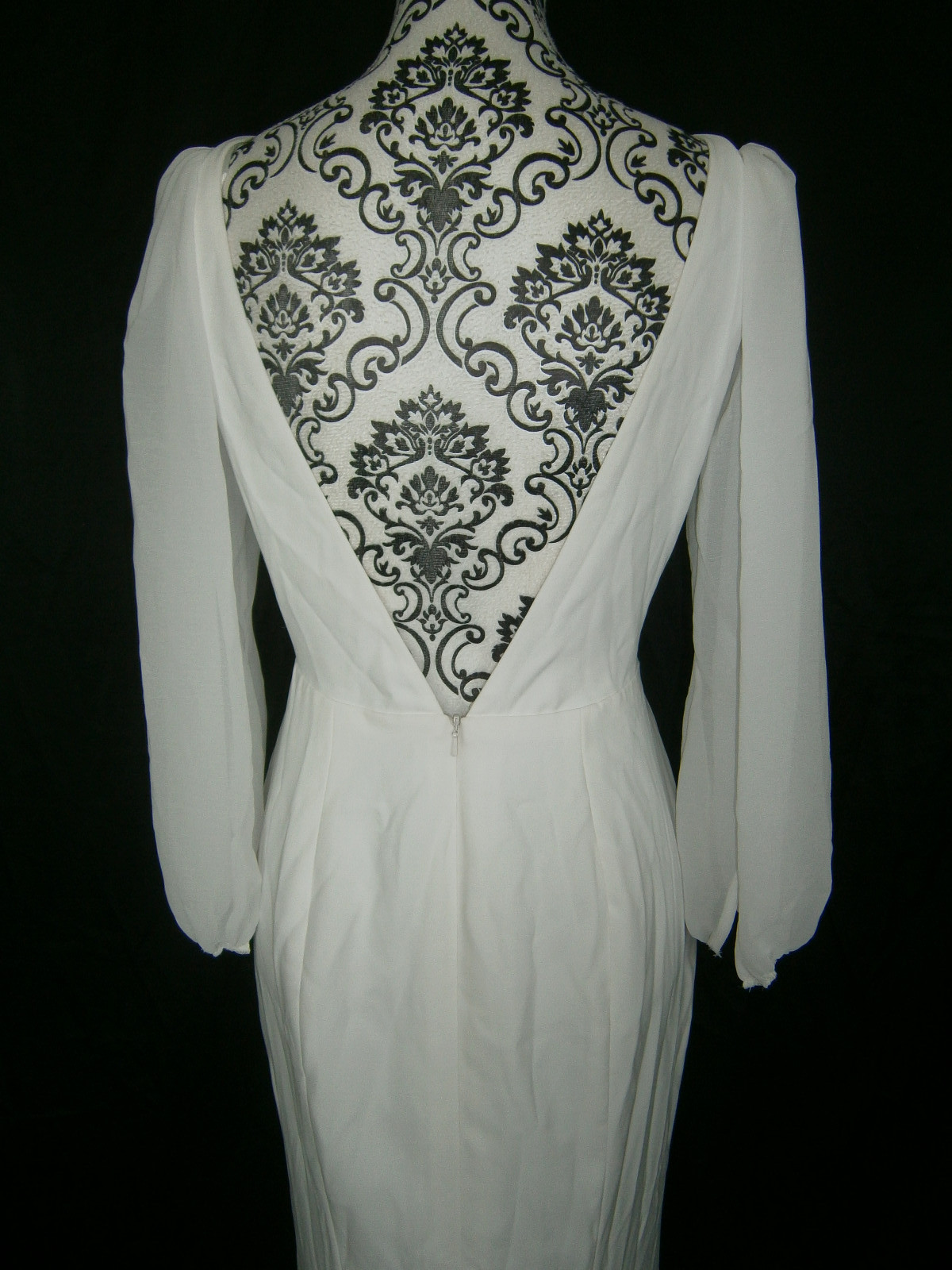 Amy Kuschel Wedding Dress 6 Off-White Scoop Neck Sleeves Back Low V Sash Beach