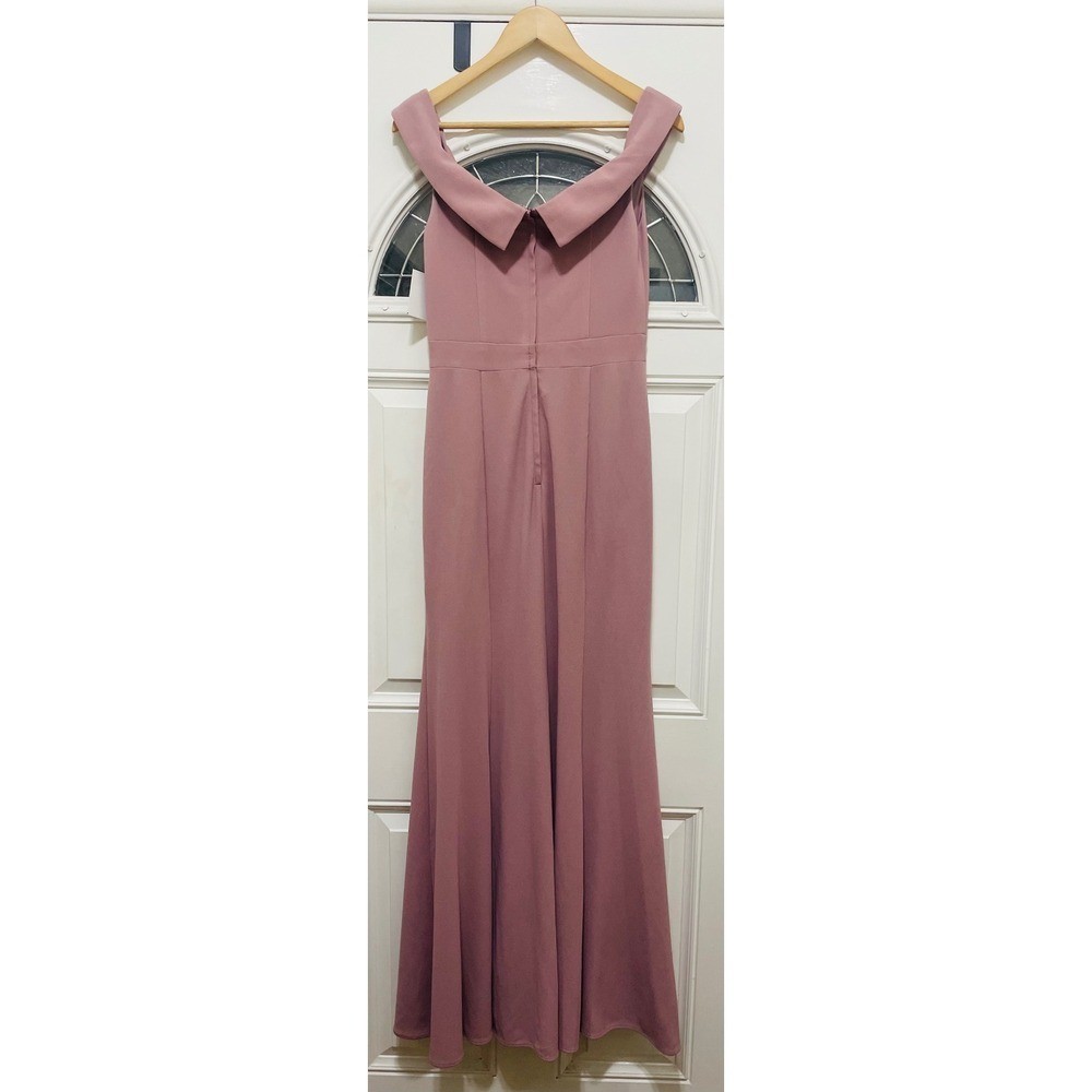 David’s Bridal Long Pleated Off The Shoulder Formal Dress Quartz F20 Size 8