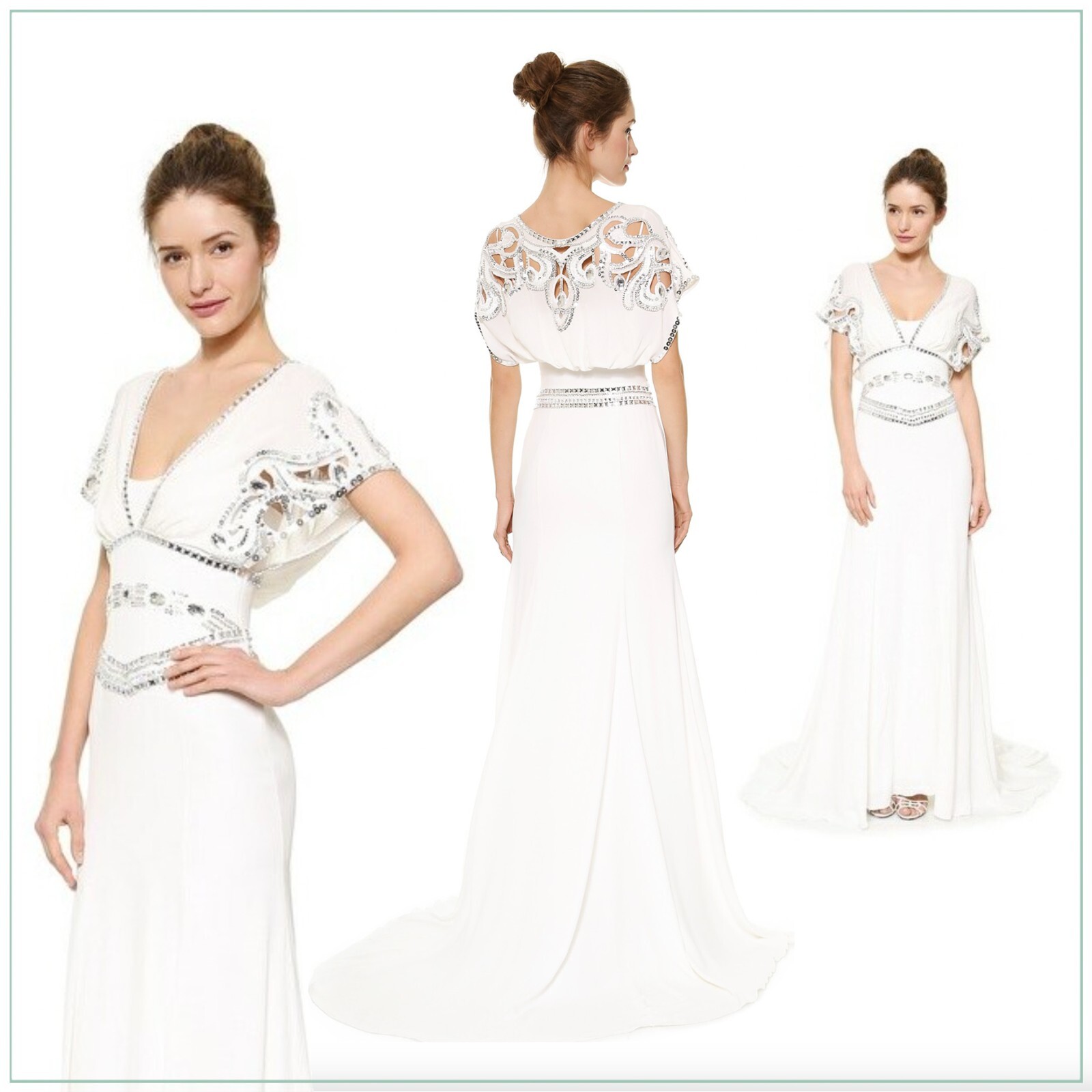 $6900 Temperley London Jean Crystal Embellished Art Deco Runway Bridal Gown
