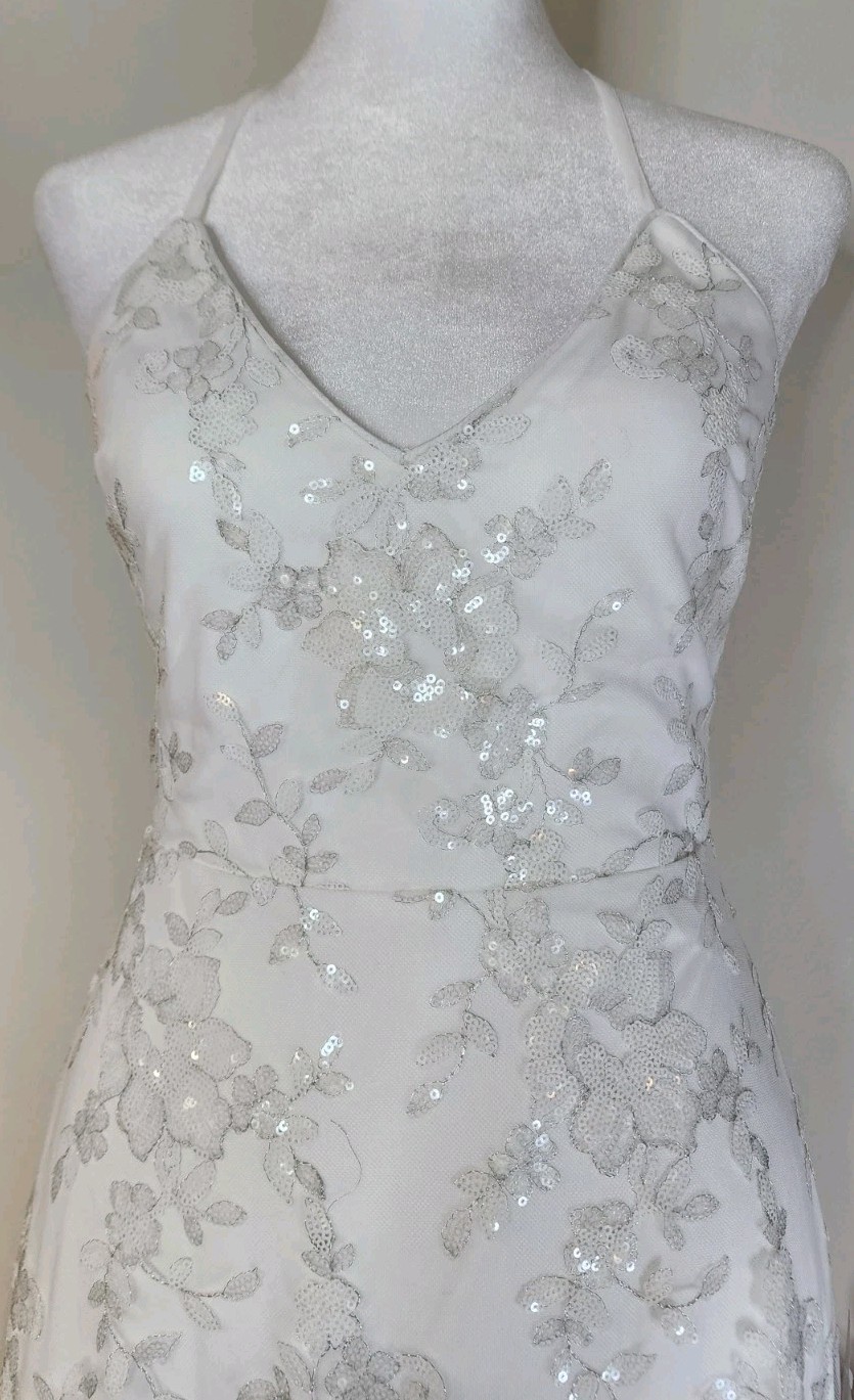 Lulus Magically Charming White Sequin Embroidered Lace-up Maxi Wedding Dress