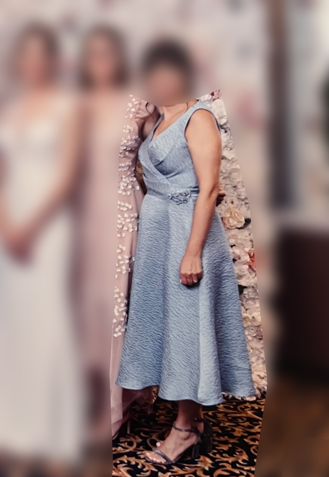 Sleeveless V-Neck Jacquard Dress With Broach Rickie Freeman for Teri Jon