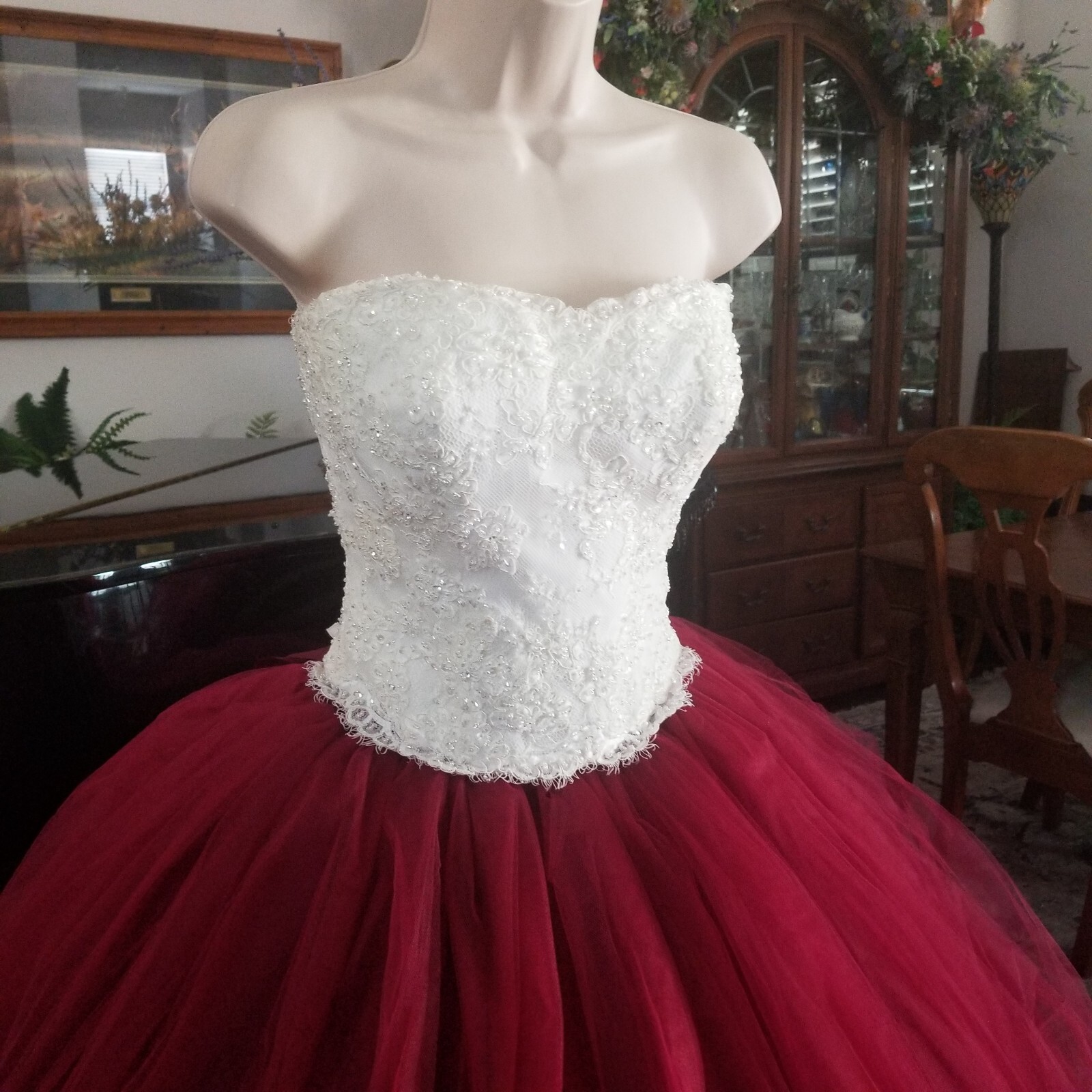 Candlelight Ivory Lace Beaded Bridal Wedding Corset Tea Length Tulle Skirt SZ ML