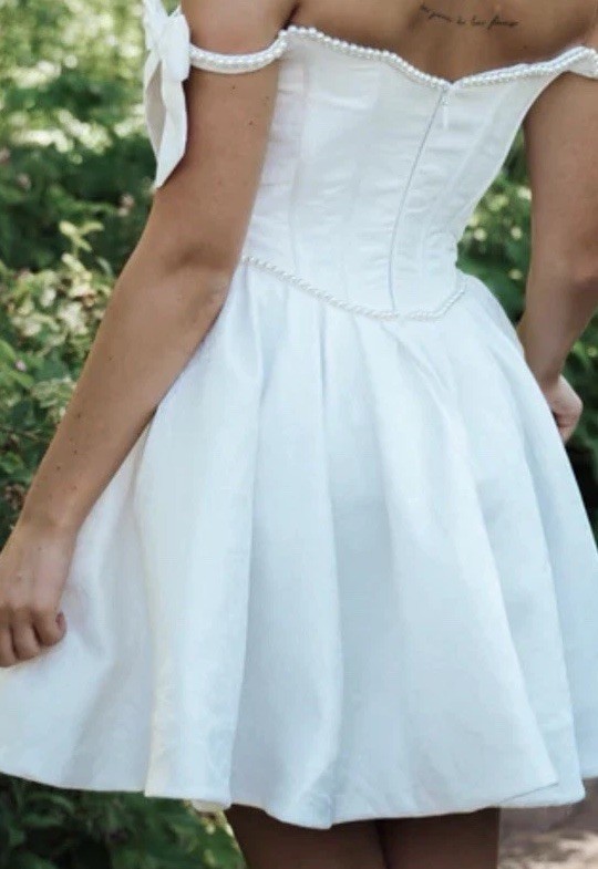 Off-Shoulder Pearl Trim Mini Dress US 16 Reese 2.0 Heirloom Bridal Company