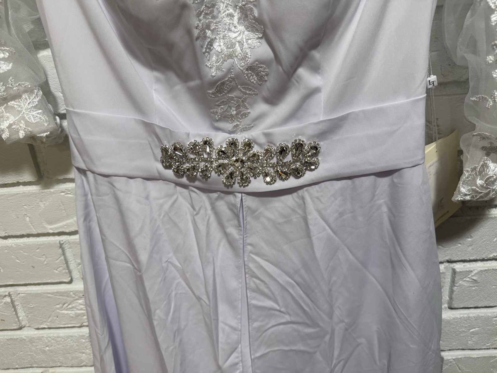 LanTing Bride Wedding Dress Lace Rhinestone Empire Waist Bridal Gown White US 10
