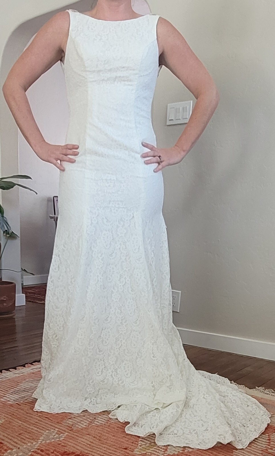 Wedding Dress Mori Lee Style 6866 Size 8 Sheath Fit, Lace, Sequins, V Back