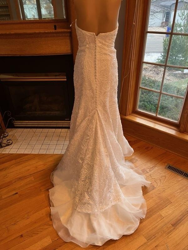 Signature Galina White Lace Strapless Wedding Gown Bridal Dress Size O P petite