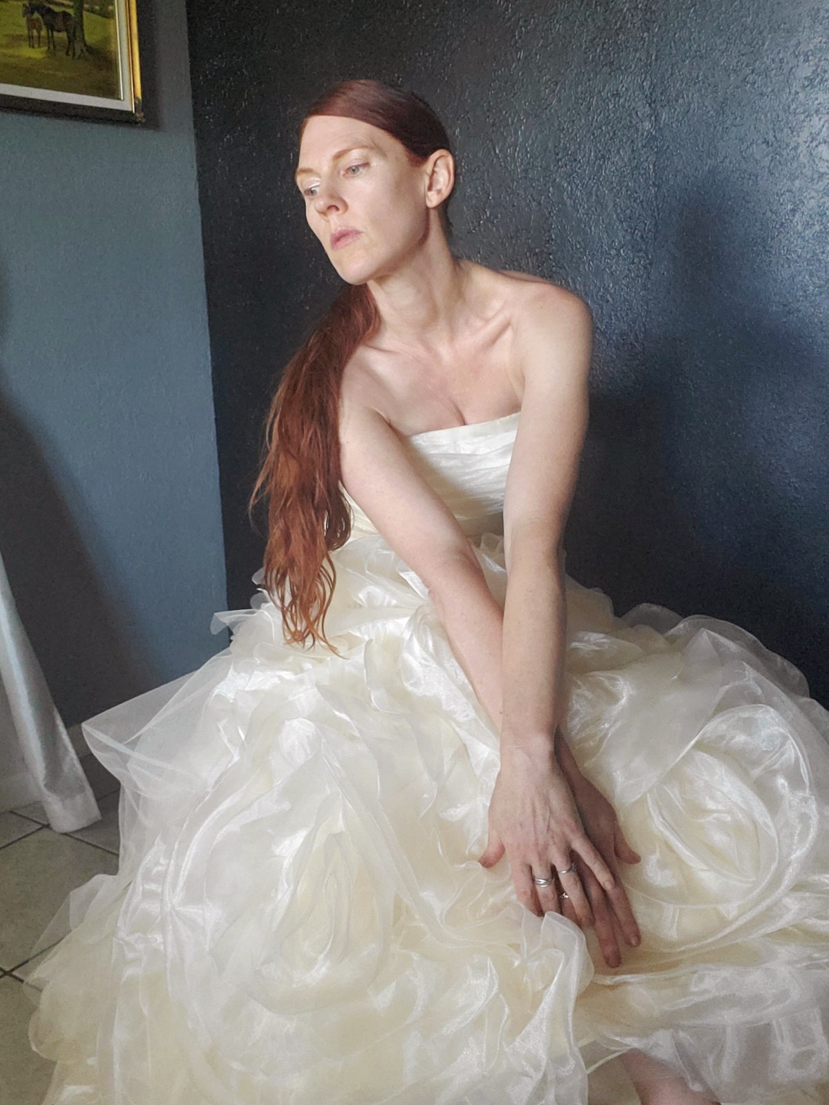 Champagne Wedding Dress Gown Corset Tulip Mermaid Trumpet Ruffles Tulle OOAK
