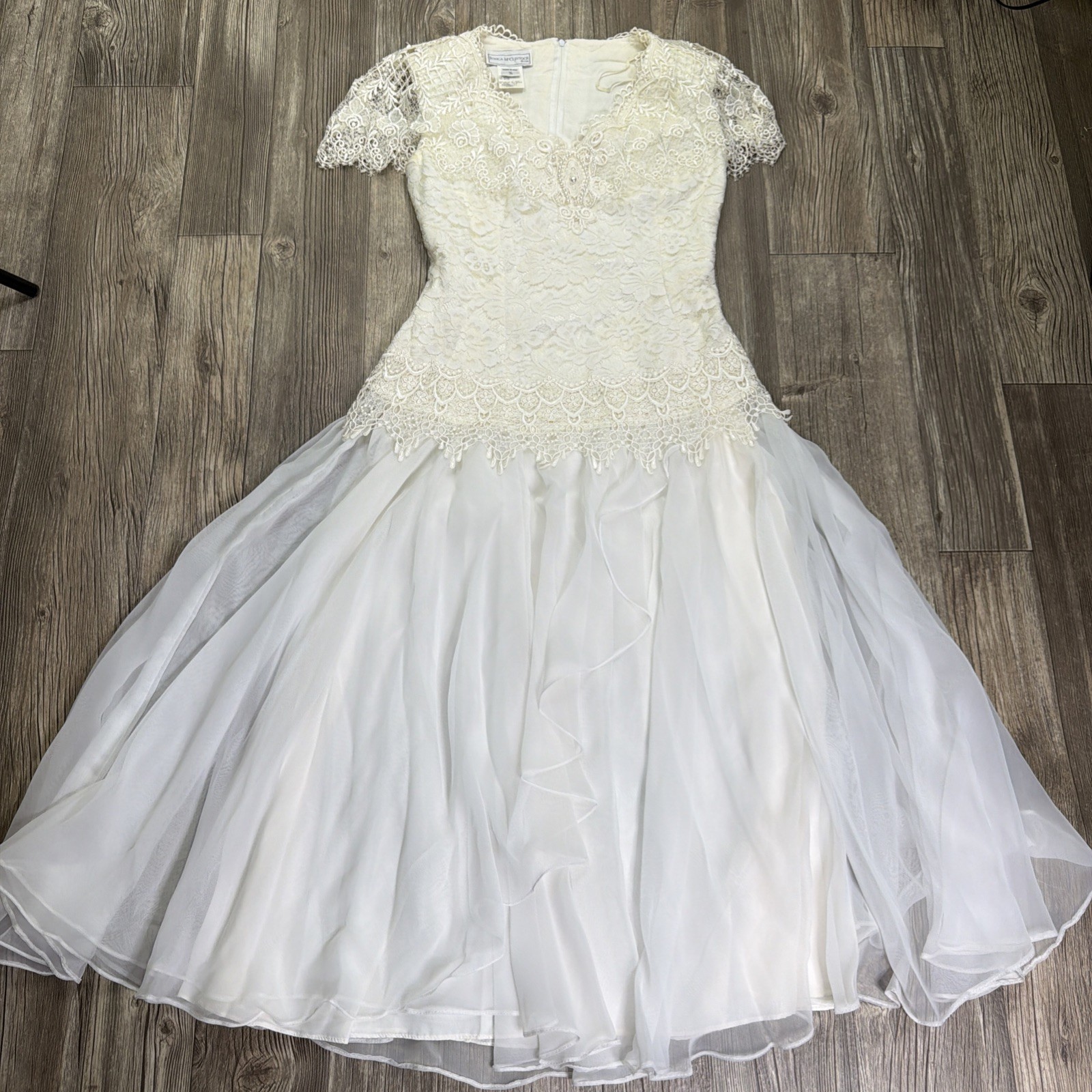 Vtg 90s Jessica McClintock Bridal Beaded Chiffon Wedding Dress Size 11/12