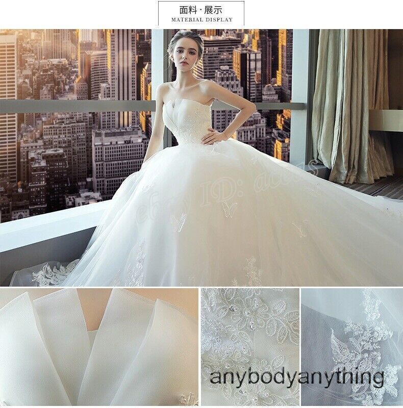 Long Tail Brides Wedding Dress White Off Shoulder Lace Ball Gown Princess Dress