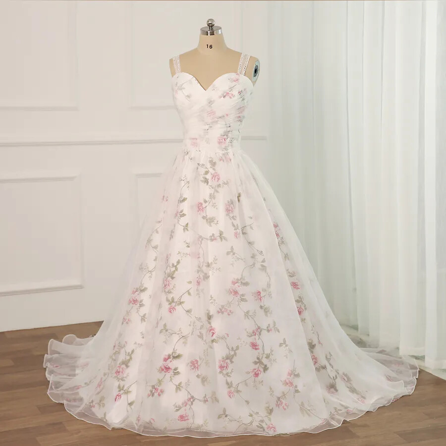 Luxury Sleeveless Sweetheart Wedding Dresses Floral Applique A Line Bridal Gowns