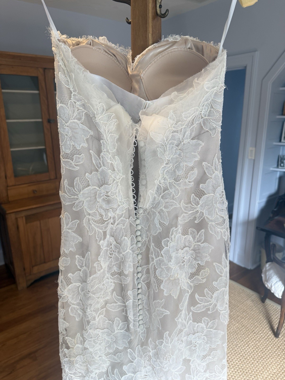 MARISA Wedding Dress Spaghetti Strap Plunging Back Intricate Lace