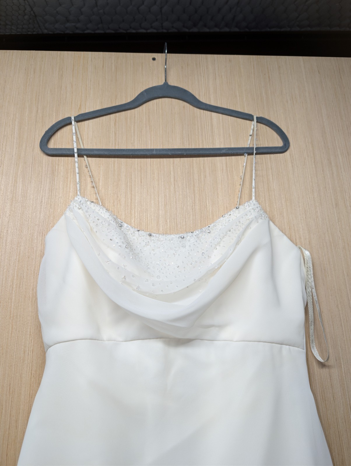 David’s Bridal Gown Galina Sz 12 Ivory Iridescent Beaded Cowl Neck Wedding Dress