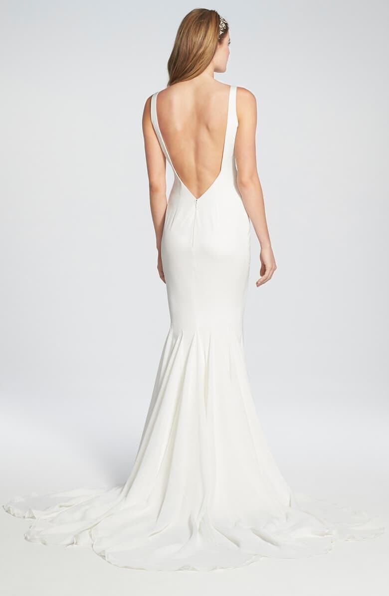 Katie May Mykonos Twist Front Crepe de Chine Mermaid Gown, Ivory Size V NWT