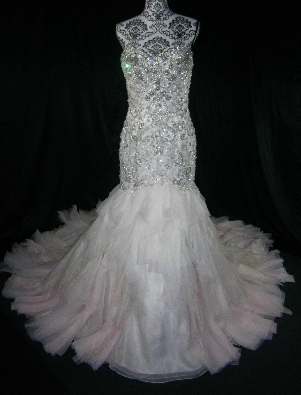 Ysa Makino Wedding Dress Silk Ball Gown 10 White Blush Pink Crystals Layers