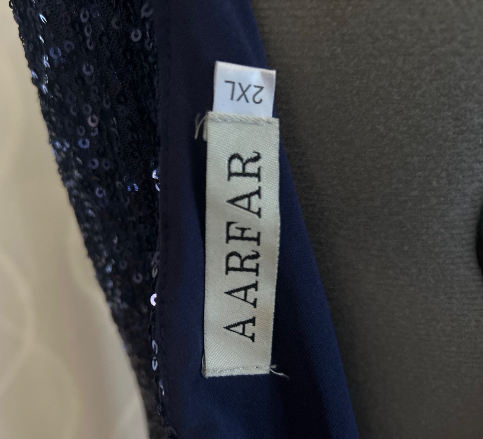AARFAR Navy Blue Sequin Tulle Gown 2XL Sleeveless V-Neck Full-Length RUNS SMALL