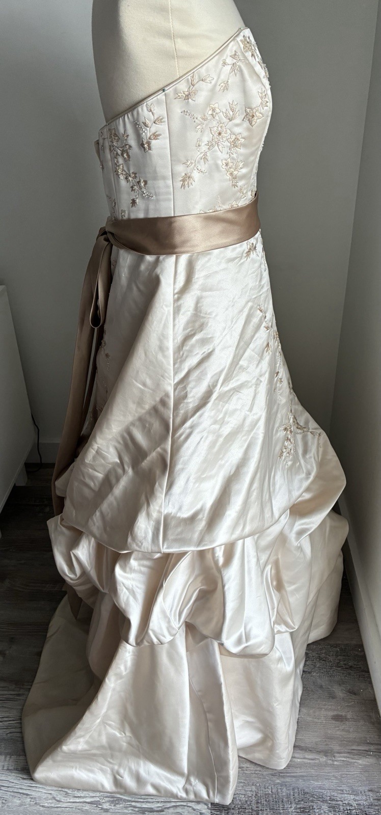 David’s Bridal Oleg Cassini CT203 Champagne Strapless Beaded Wedding Gown 16