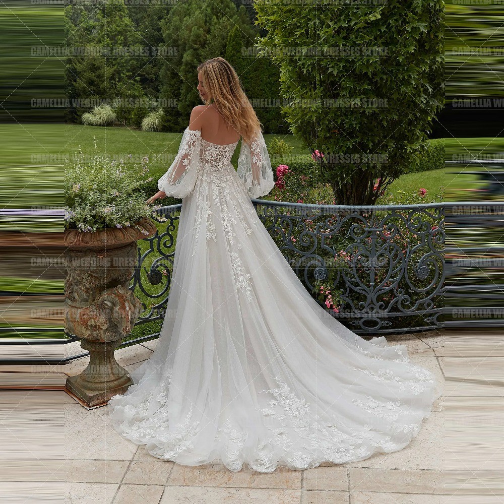 Boho A Line Wedding Dresses Sexy Appliques Off Shoulder Princess Bridal Gowns