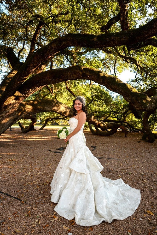 Oleg Cassini Floral Jacquard Trumpet Gown with Tiered Skirt