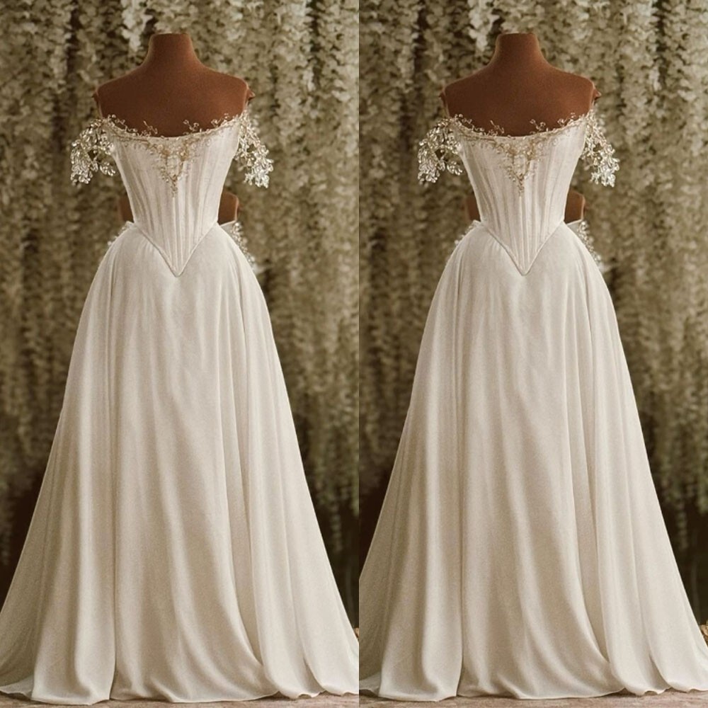 Vintage Short Sleeves Boho Wedding Dresses A Line Lace Appliques Bridal Gowns