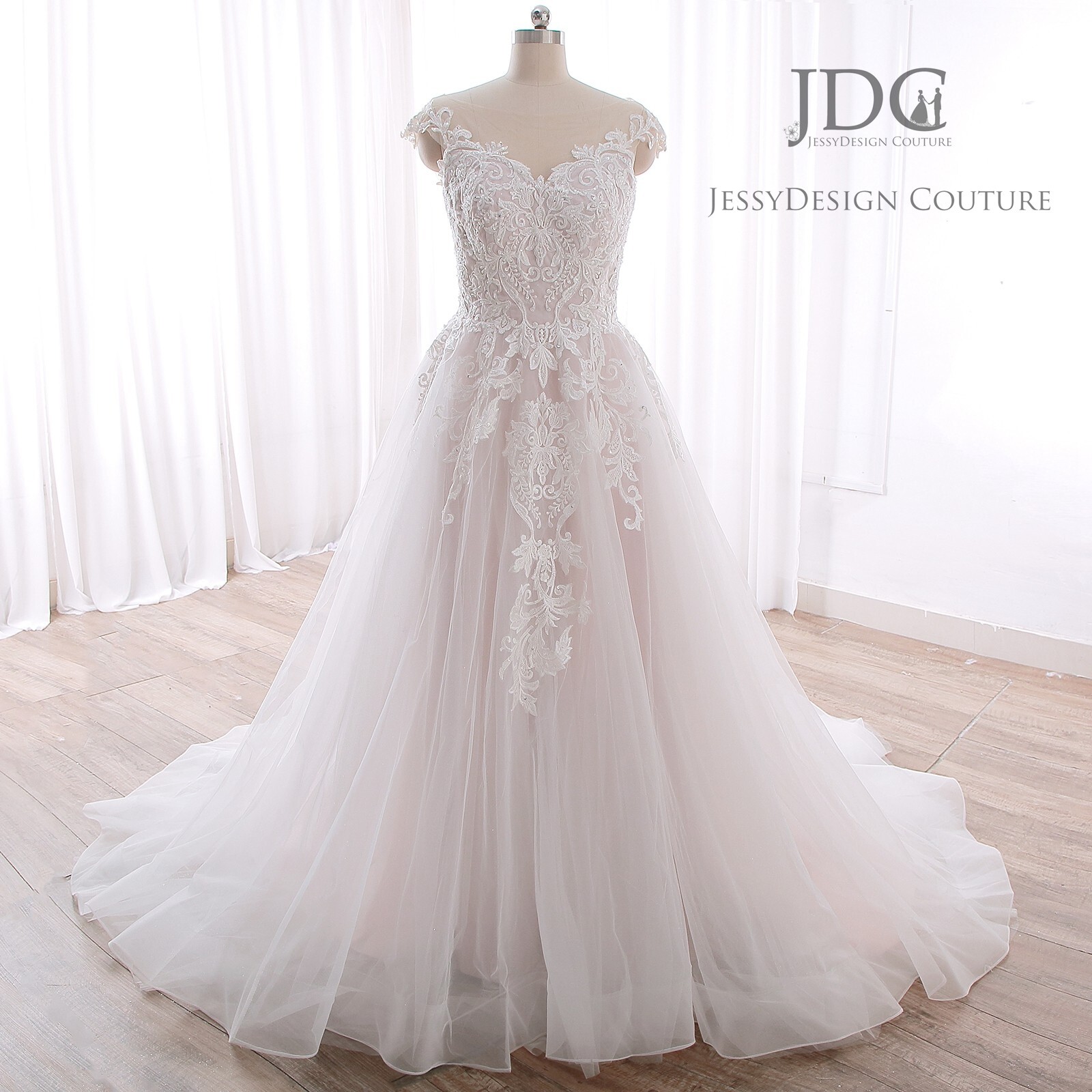Glitter Blush Rose Beaded Lace Wedding Dress Bridal Gown Custom made Corset