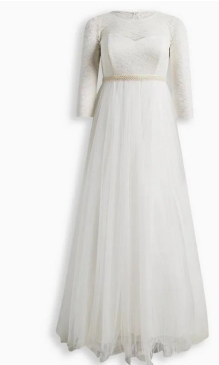 Torrid Ivory Lace 3/4 Sleeve Scoop Neck A-Line Maxi Wedding Dress Plus 16