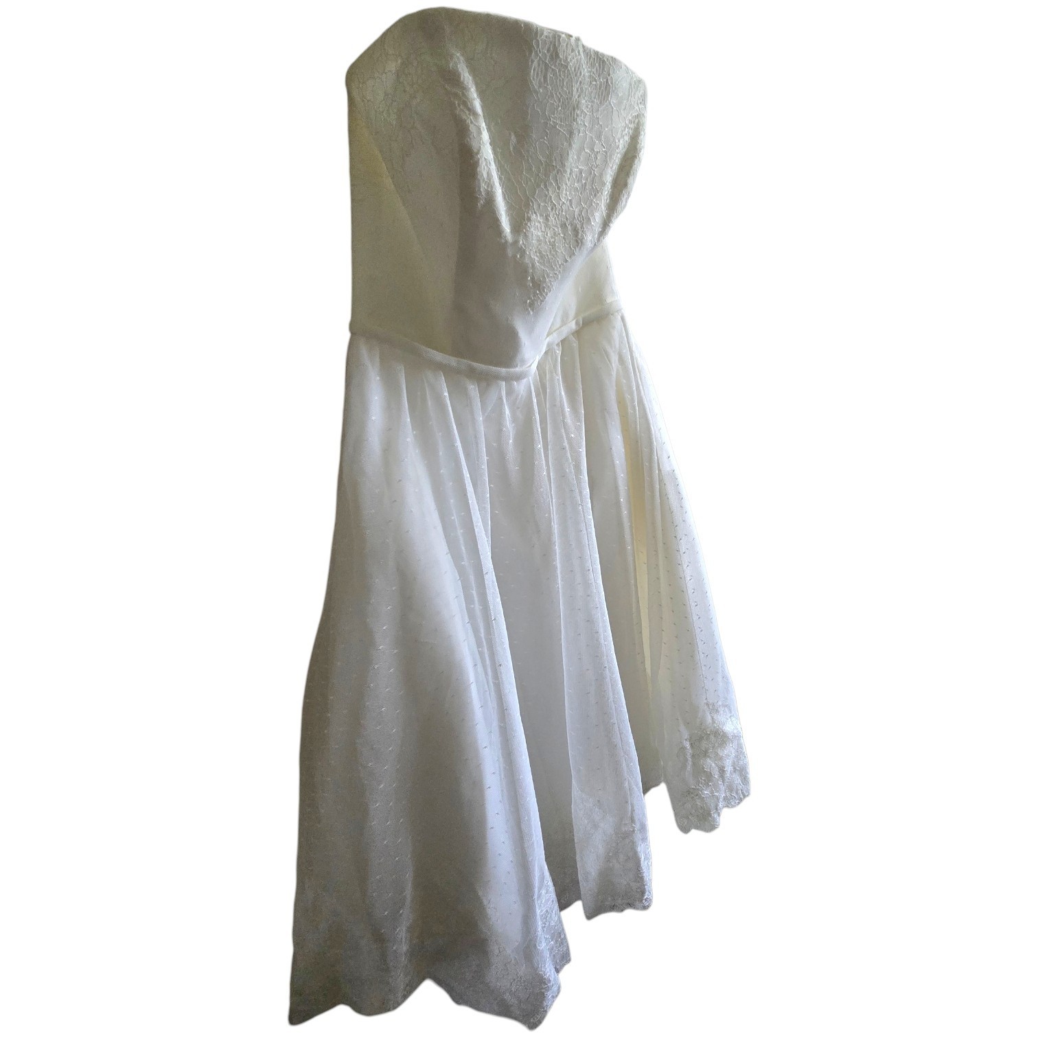 Galina Strapless Lace & Swiss Tea Length Wedding Dress Size 6 Style WG3858