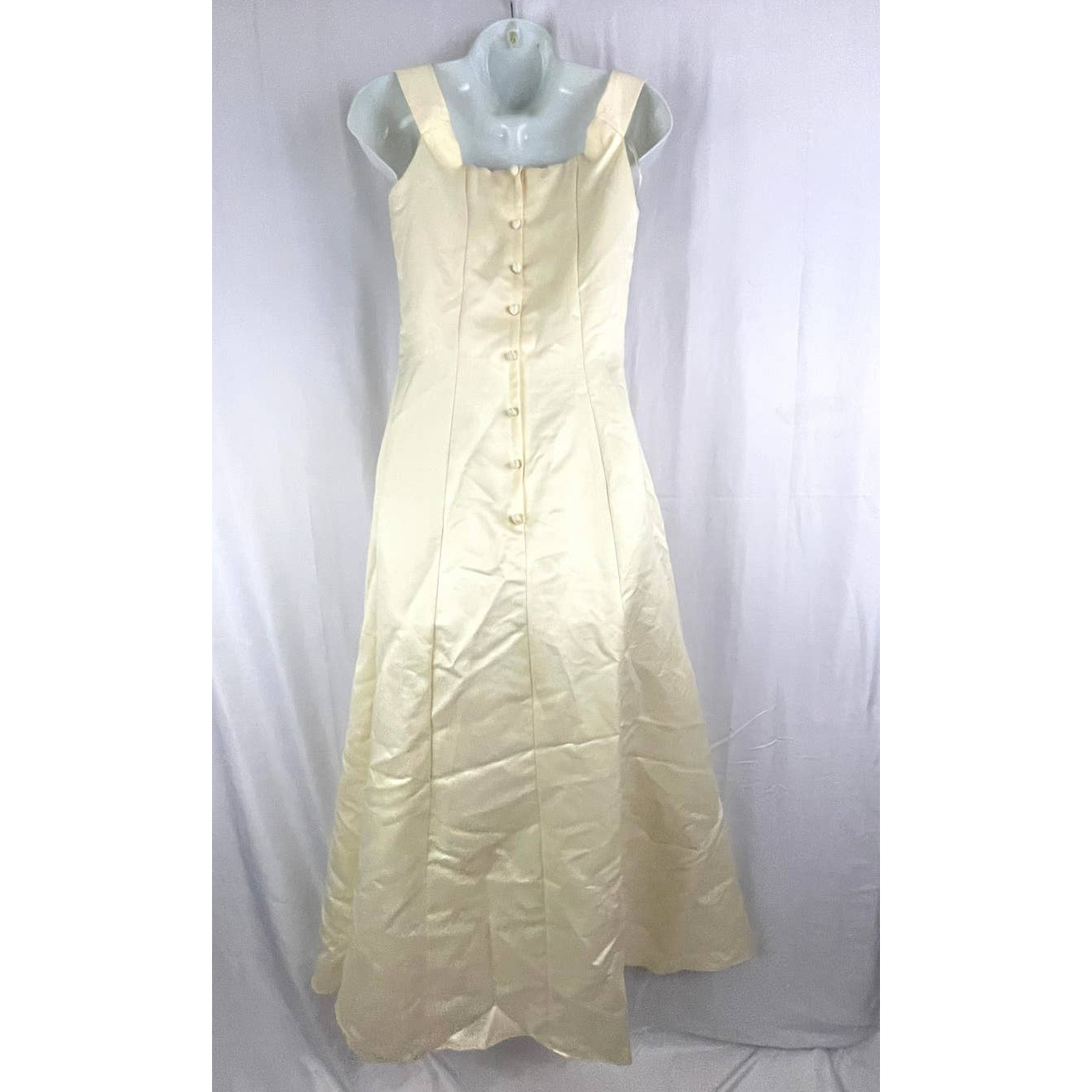 Jessica McClintock Off Shoulder Champagne Satin Wedding Gown Dress Sz 10 Beaded