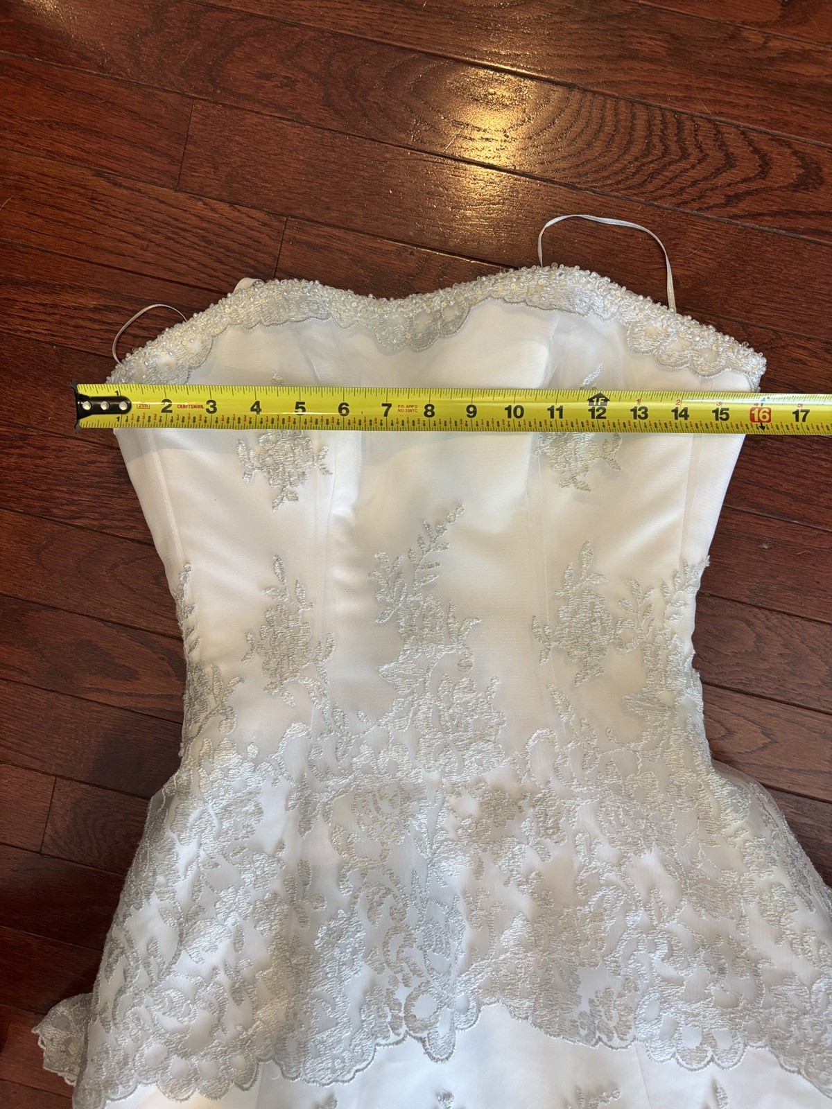 HAUTE COUTURE MAGGIE SOTTERO Chantilly Lace Strapless Buscle Corset 4 Petite Tea