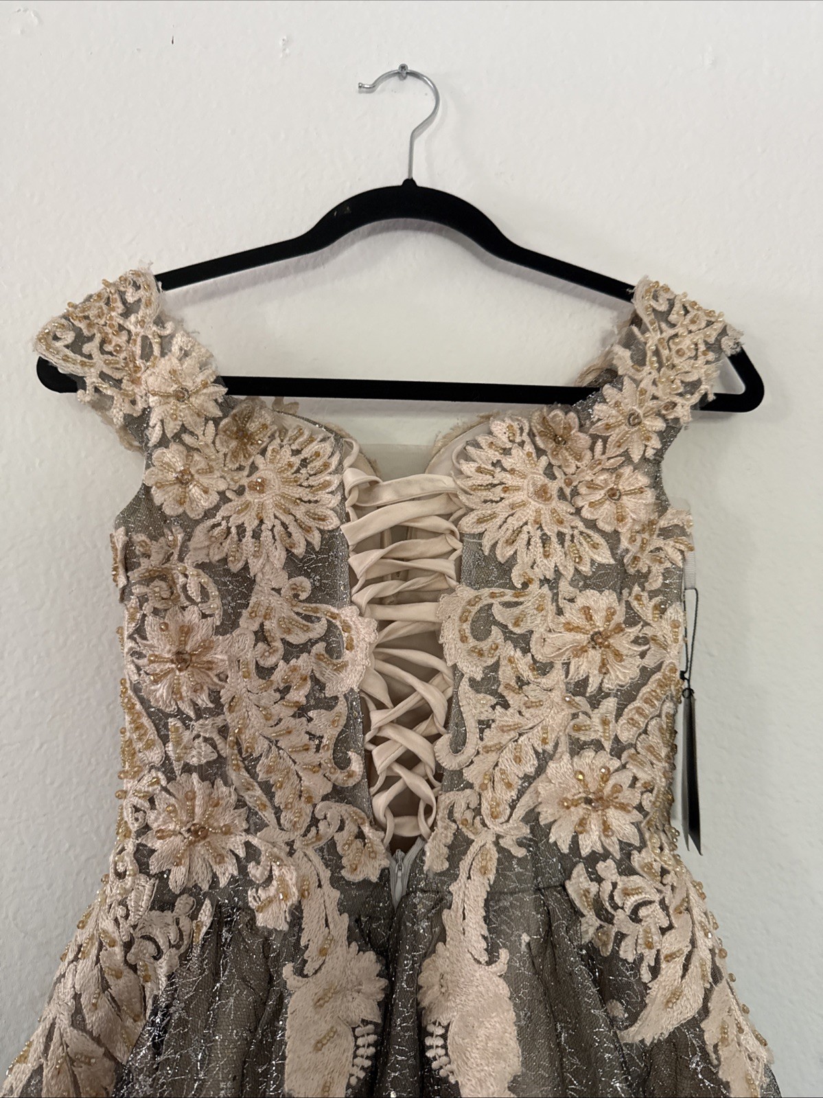 Black/Silver Lace Wedding/ Special Occasion Formal Dress Size S/M Hand Made New