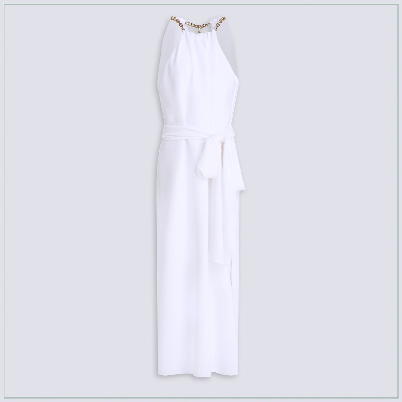 $3550 Carolina Herrera Chain Neck Matte Satin-Crepe Runway Dress