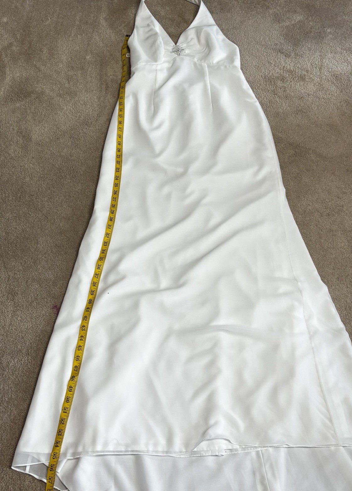 Mori Lee White Halter Wedding Dress Sz 14 A-Line Open Back Empire Bridal Gown