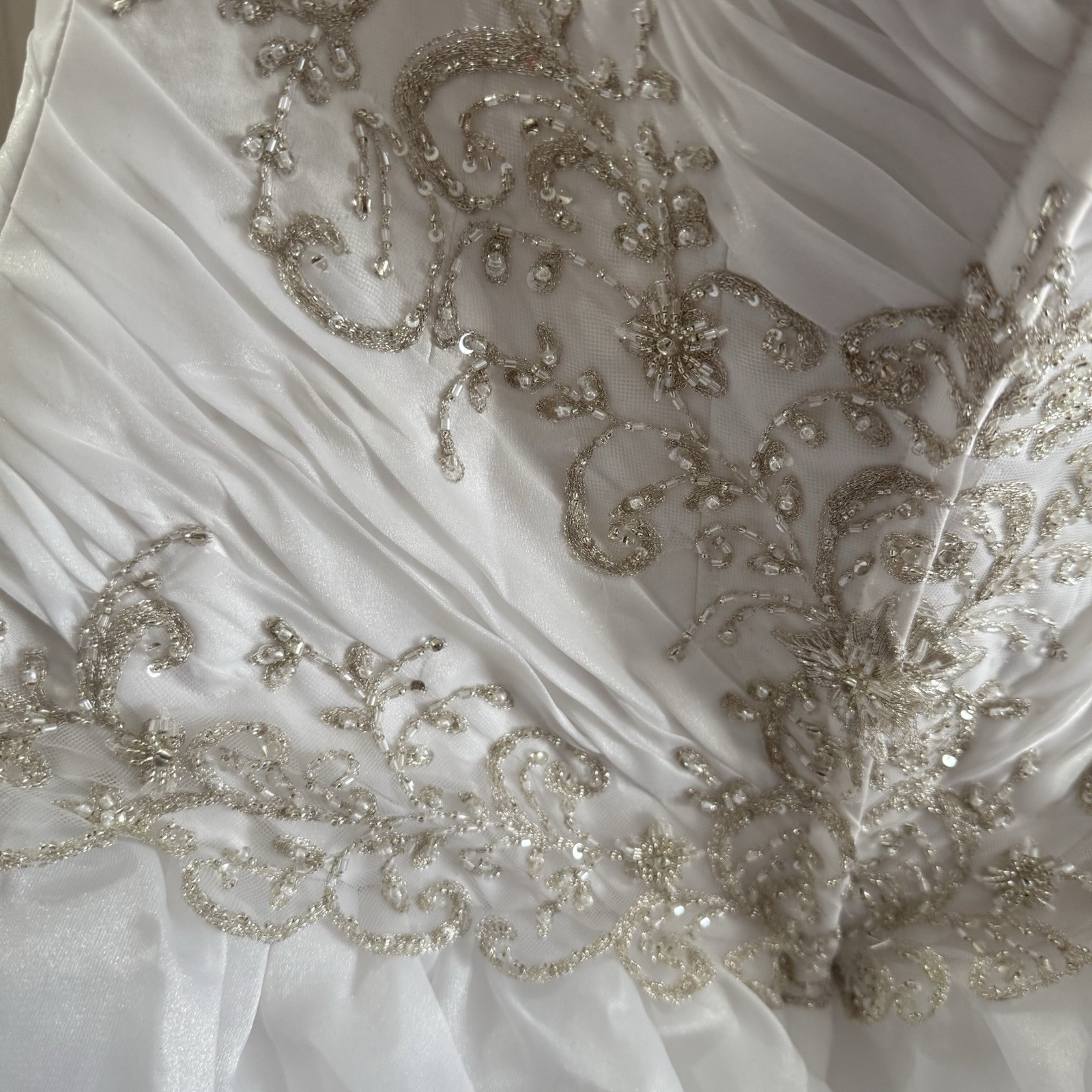 Allure Bridal Strapless Sweetheart Wedding Dress Chapel Train Satin Organza 8326