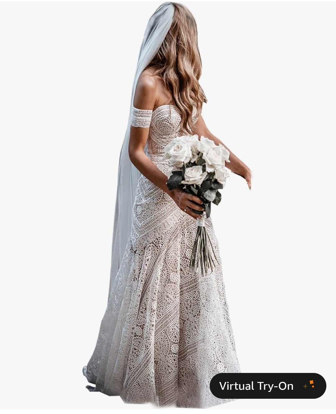 White Sweetheart Off-the-Shoulder Lace Mermaid & Trumpet Full-Length Dress