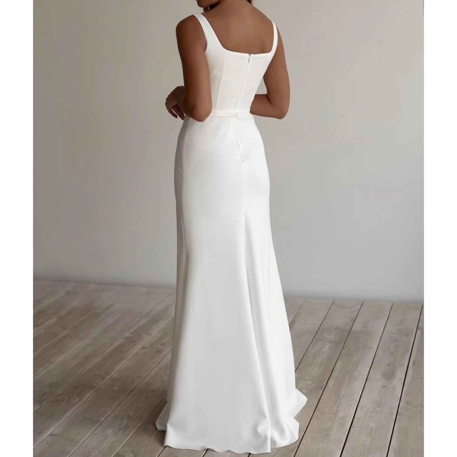 White Square Neck Sleeveless Mermaid Maxi Formal Gown Wedding Dress